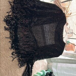 Black Fringe Textured Blazer